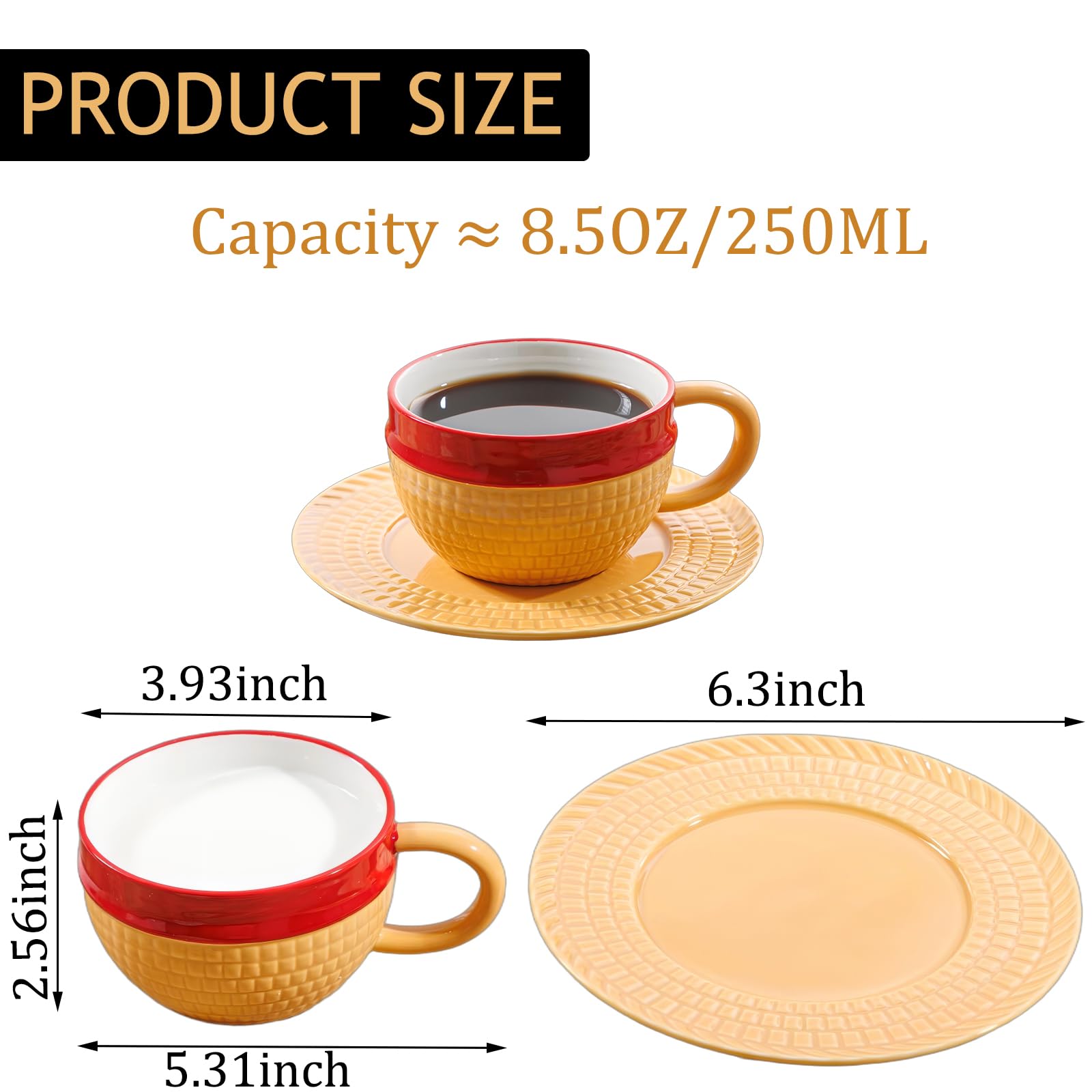 Tregoer taza cerámica de ocho punto cinco onzas, lista para café.