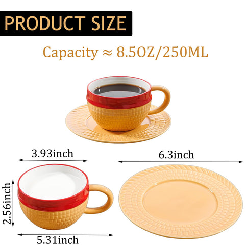 Tregoer taza cerámica de ocho punto cinco onzas, lista para café.