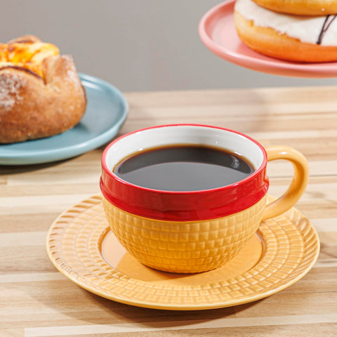 Tregoer taza con platillo, uso versátil para té, chocolate caliente o sopa.