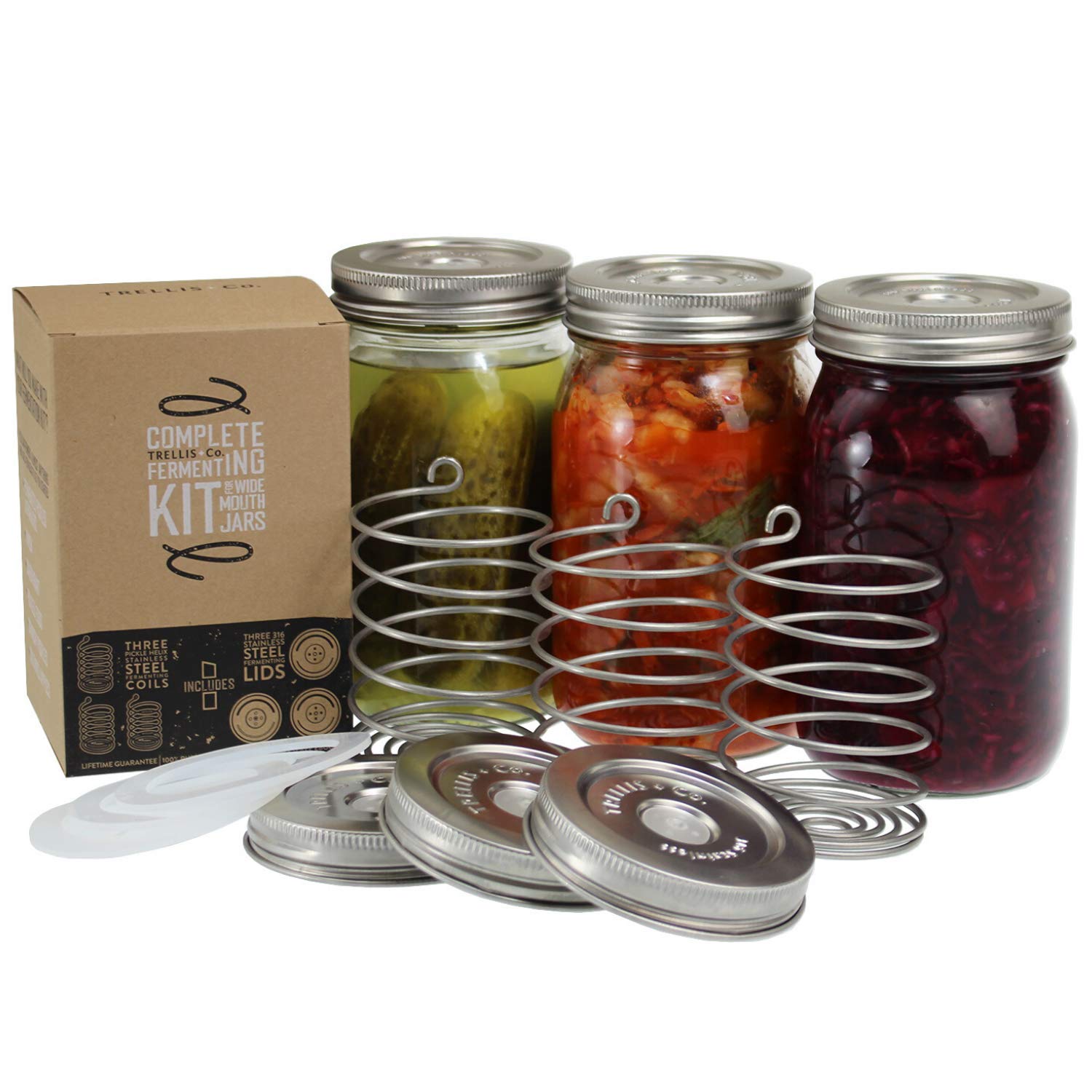 Trellis + Co. tapas fermentación de acero inoxidable para frascos de boca ancha.
