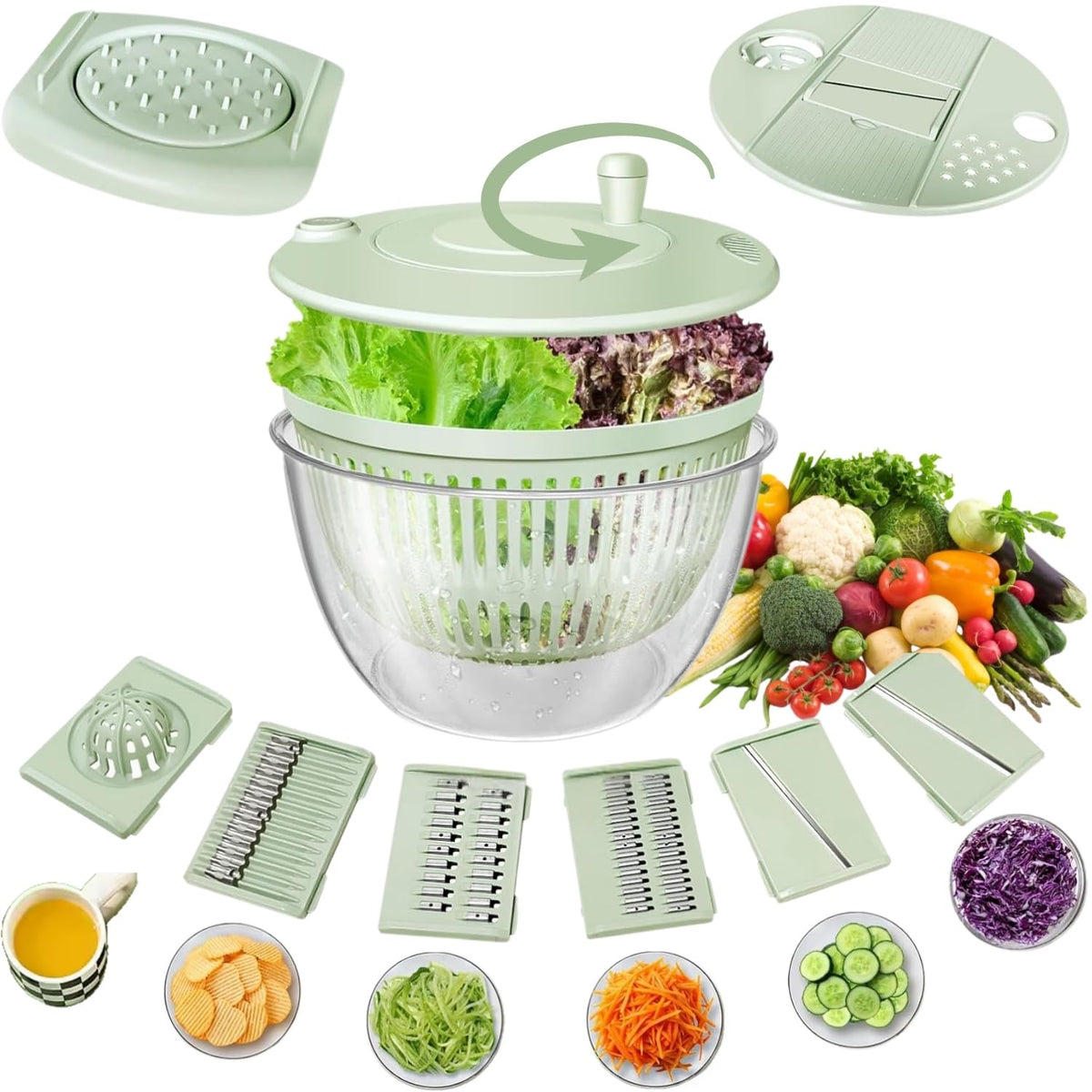 Trendy Hub ensaladera giratoria 5l para lavar y secar hojas crujientes.