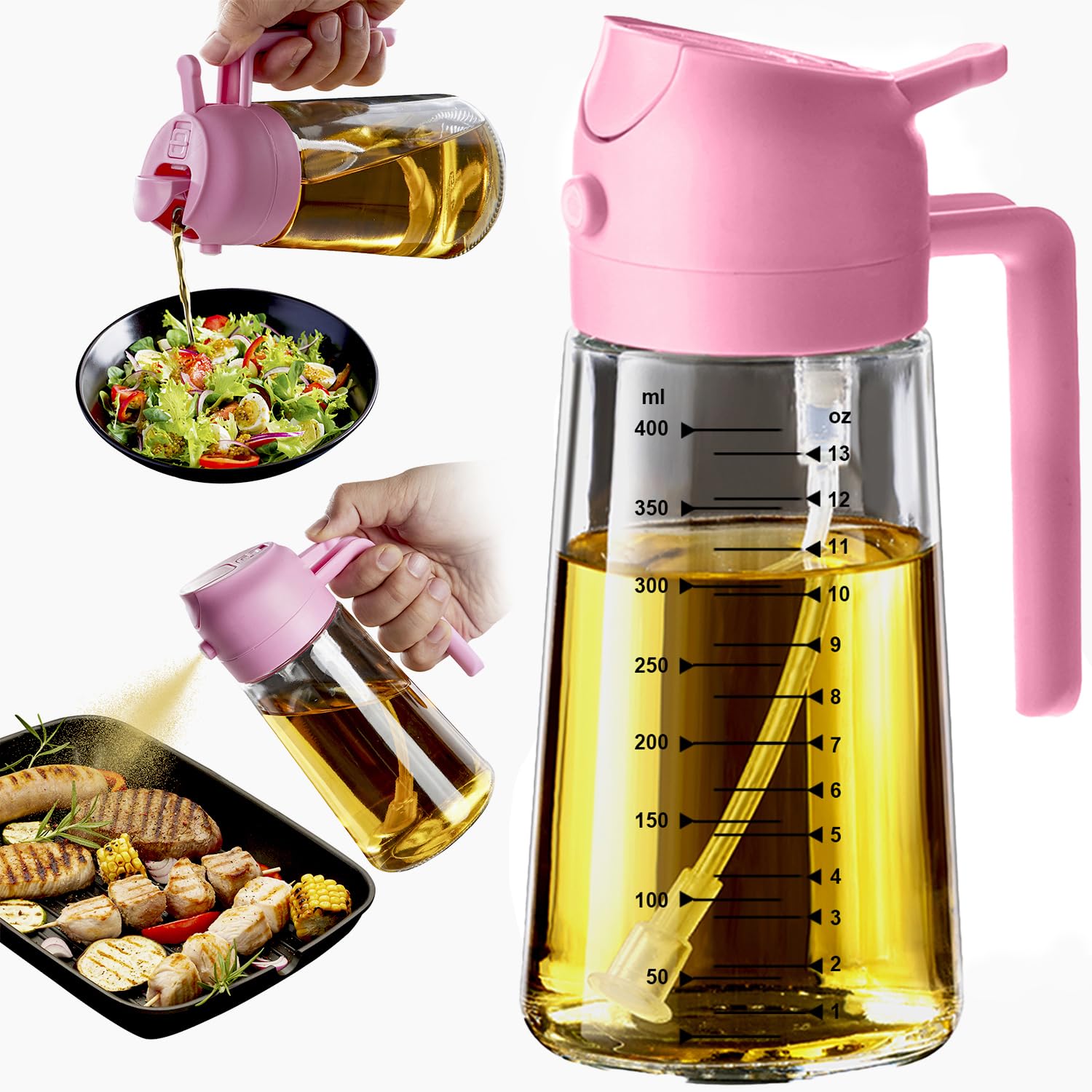 TrendPlain dispensador de aceite de oliva 470ml con rociado fino para cocinar con precisión.