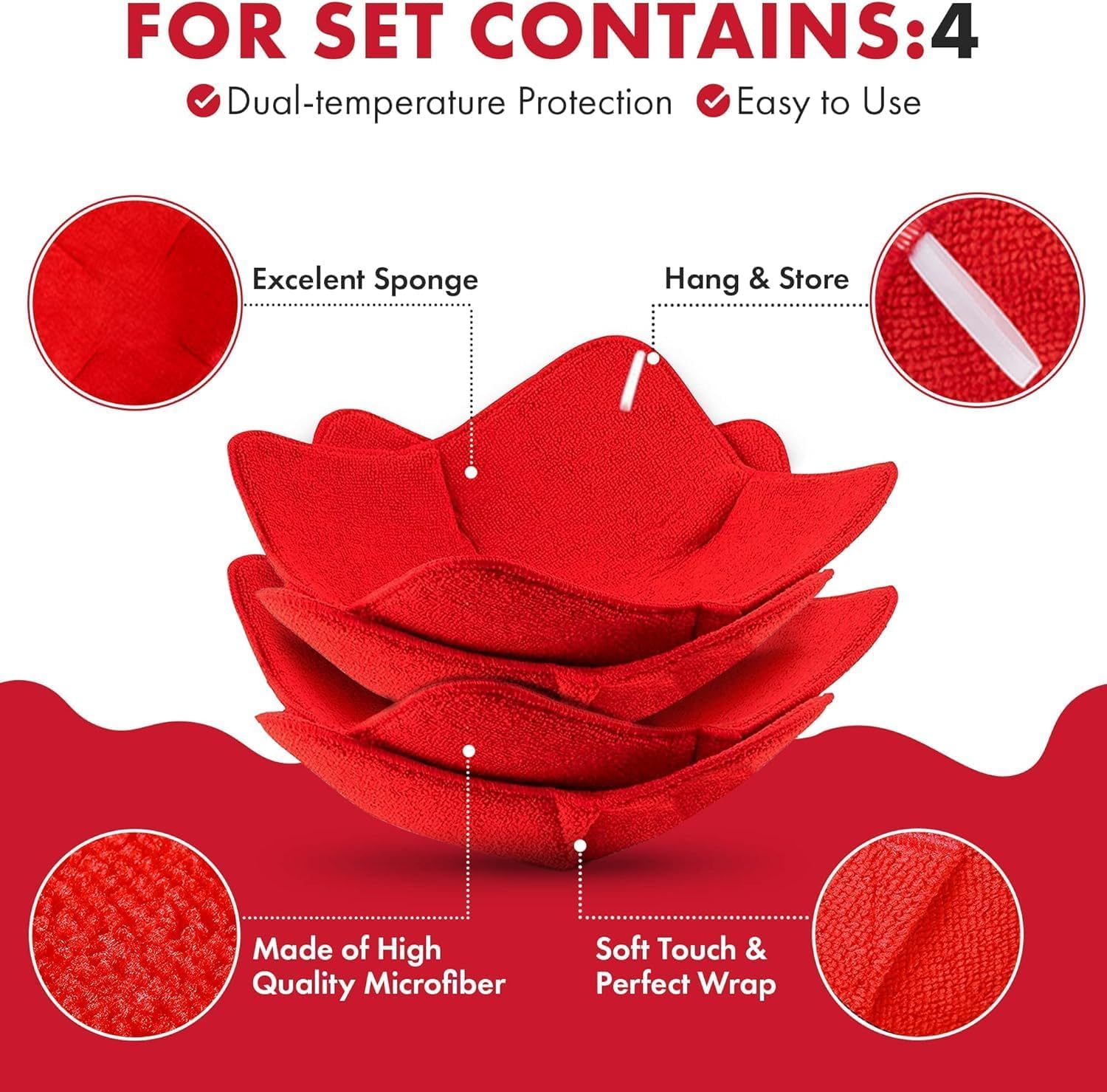 Trendsettings agarradera-segura para tazon-microondas-rojo, manejo estable sin quemaduras.