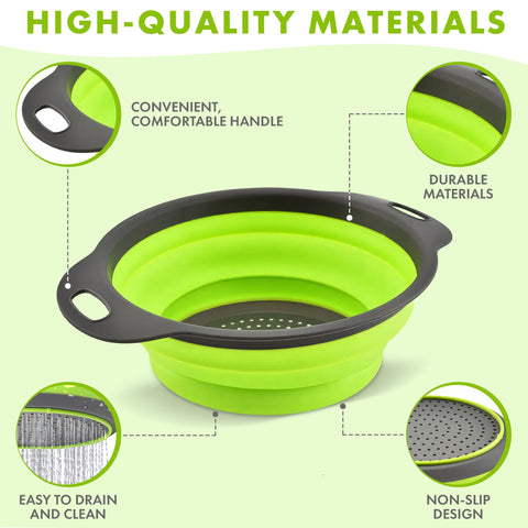 Trendsettings colador grande de silicona plegable, ideal para pasta y verduras.