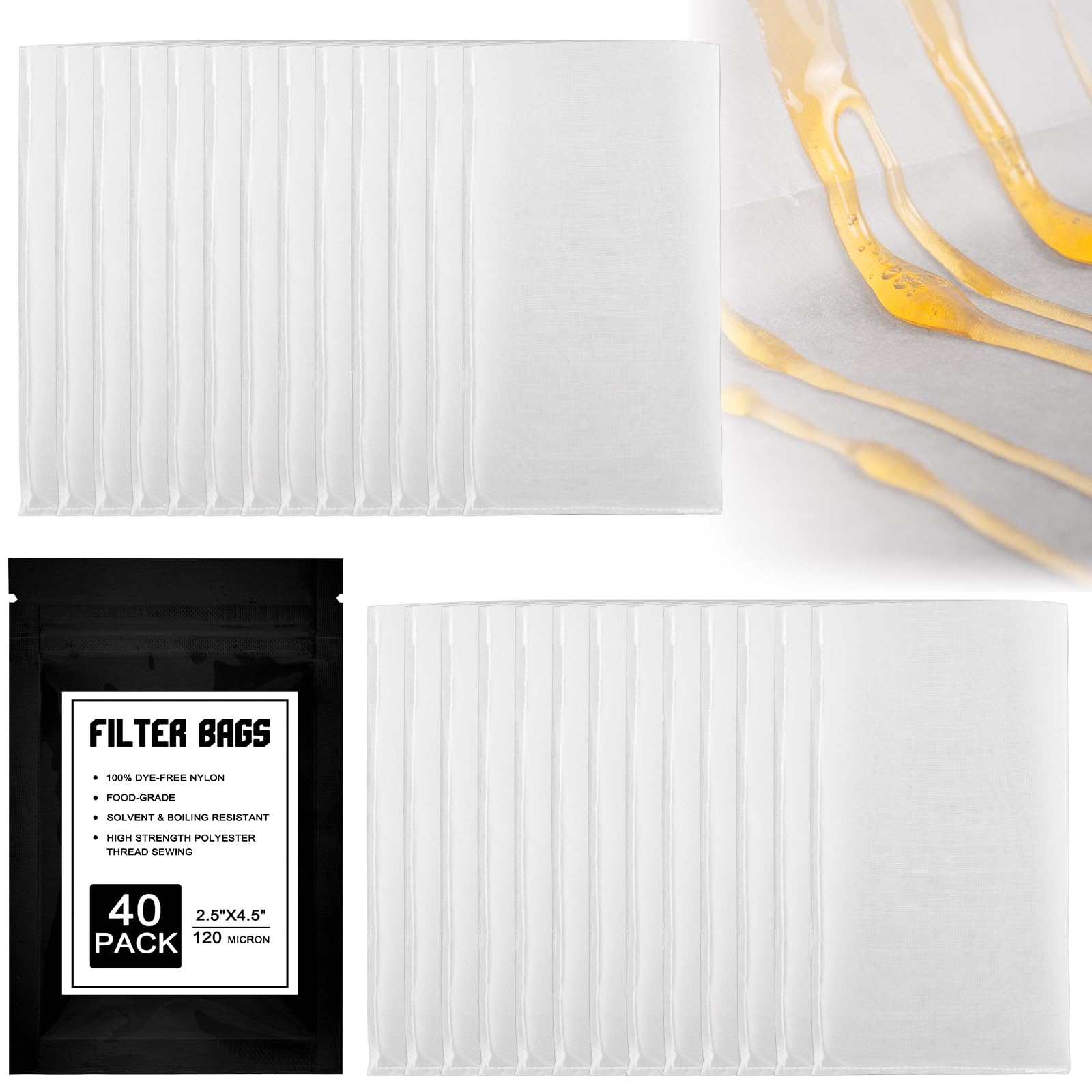 Bolsas filtrantes TRESSON de nylon 120 micras para té, tamaño 2,5 x 4,5 pulgadas, reutilizables.