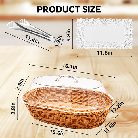 Cesta ovalada de mimbre de Trez Treamer con pinzas de acero inoxidable para servir de forma higiénica.