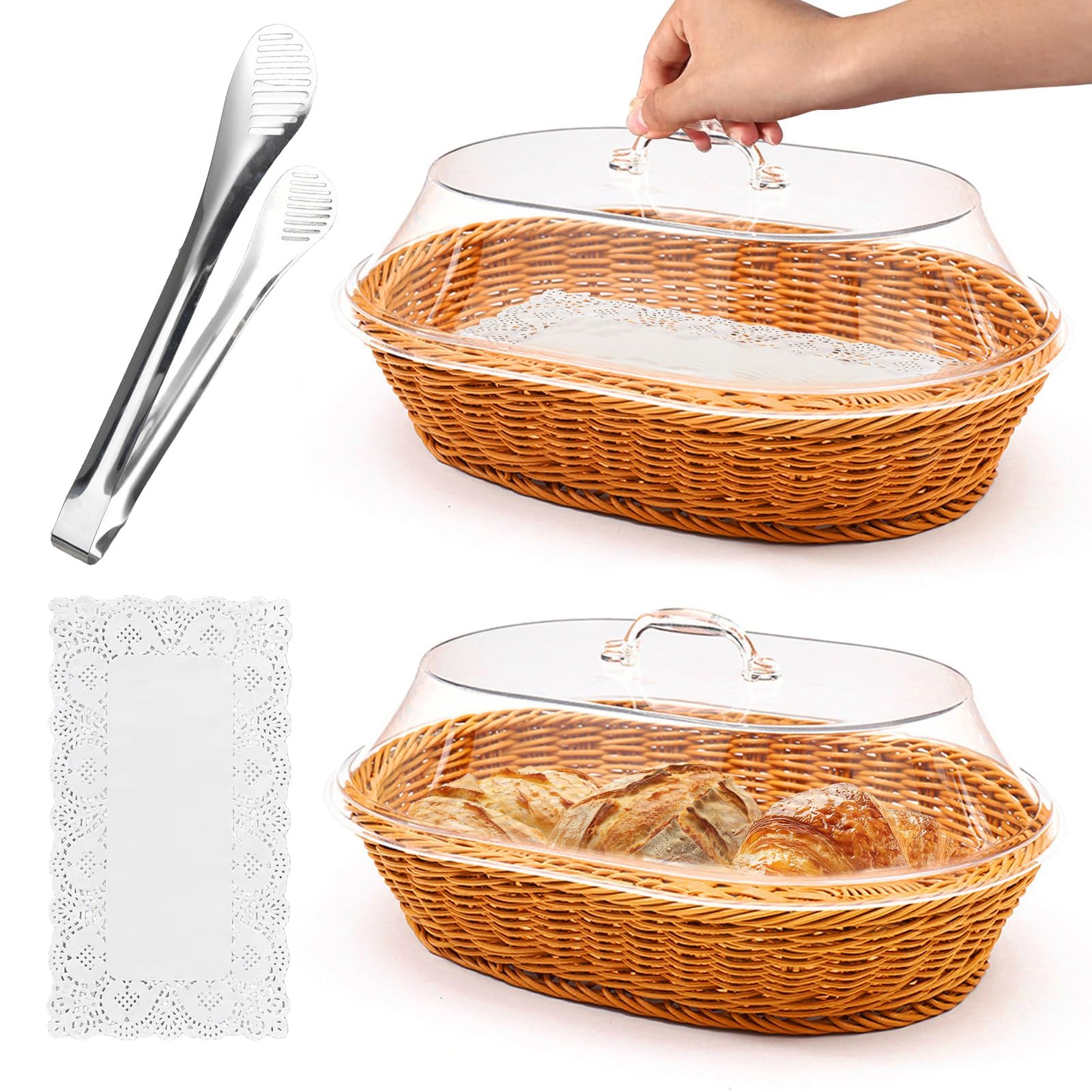 Cesta de pan ovalada de Trez Treamer con tapa acrílica para pan fresco.