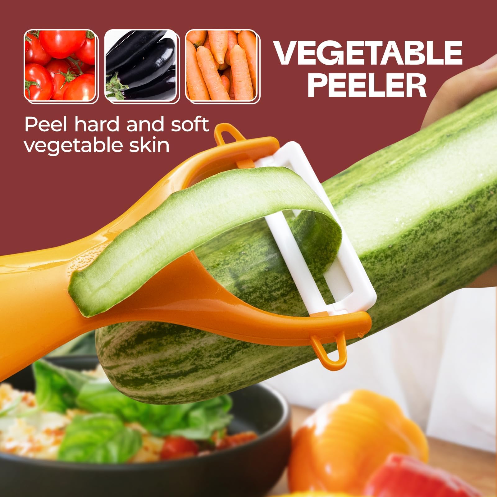Trez Treamer pelador cerámico para papas y verduras, fácil de usar