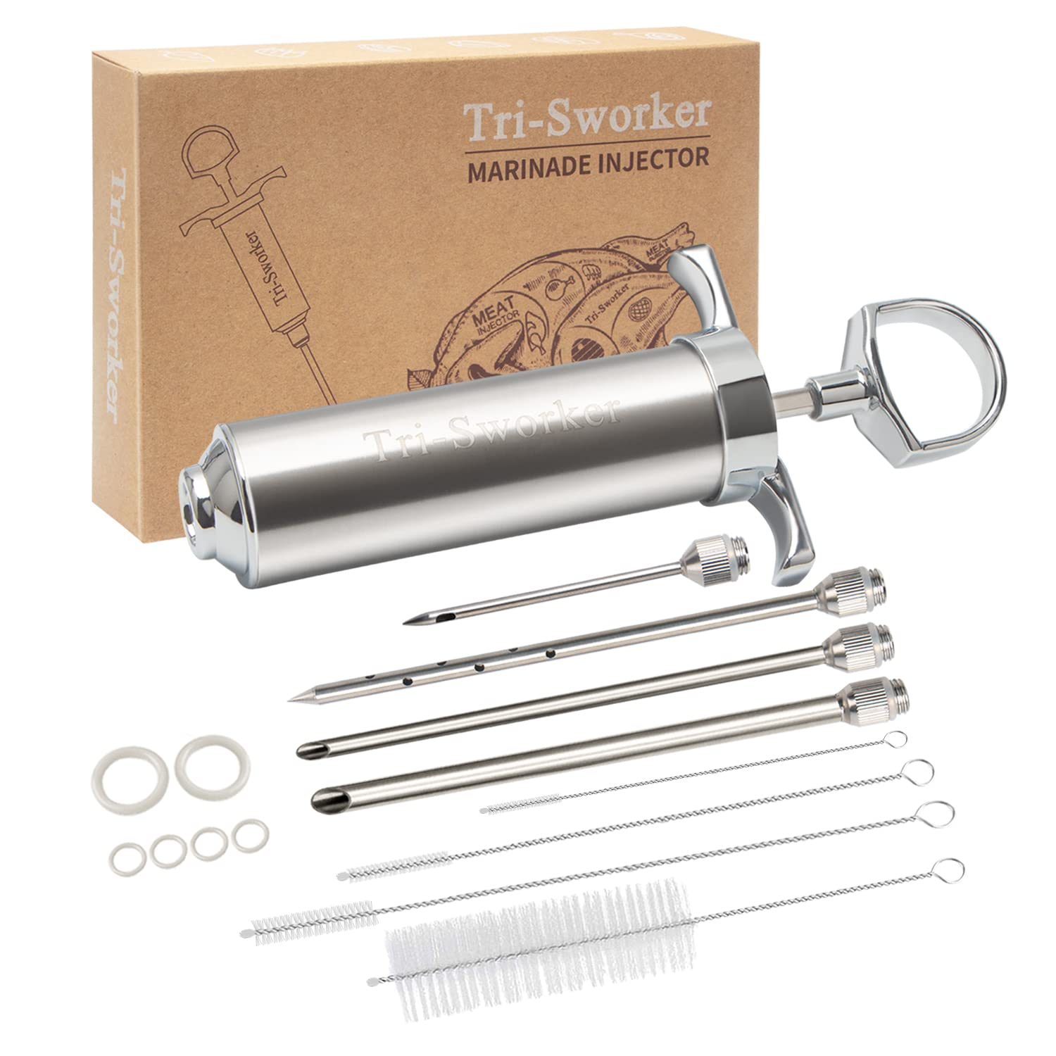 Tri-Sworker inyector de carne con 4 agujas para marinar con profundidad