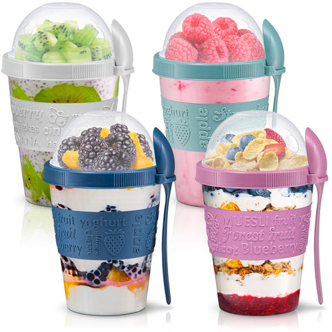 Tribello 4-pack parfait con tapas, ideal para desayunos prácticos.