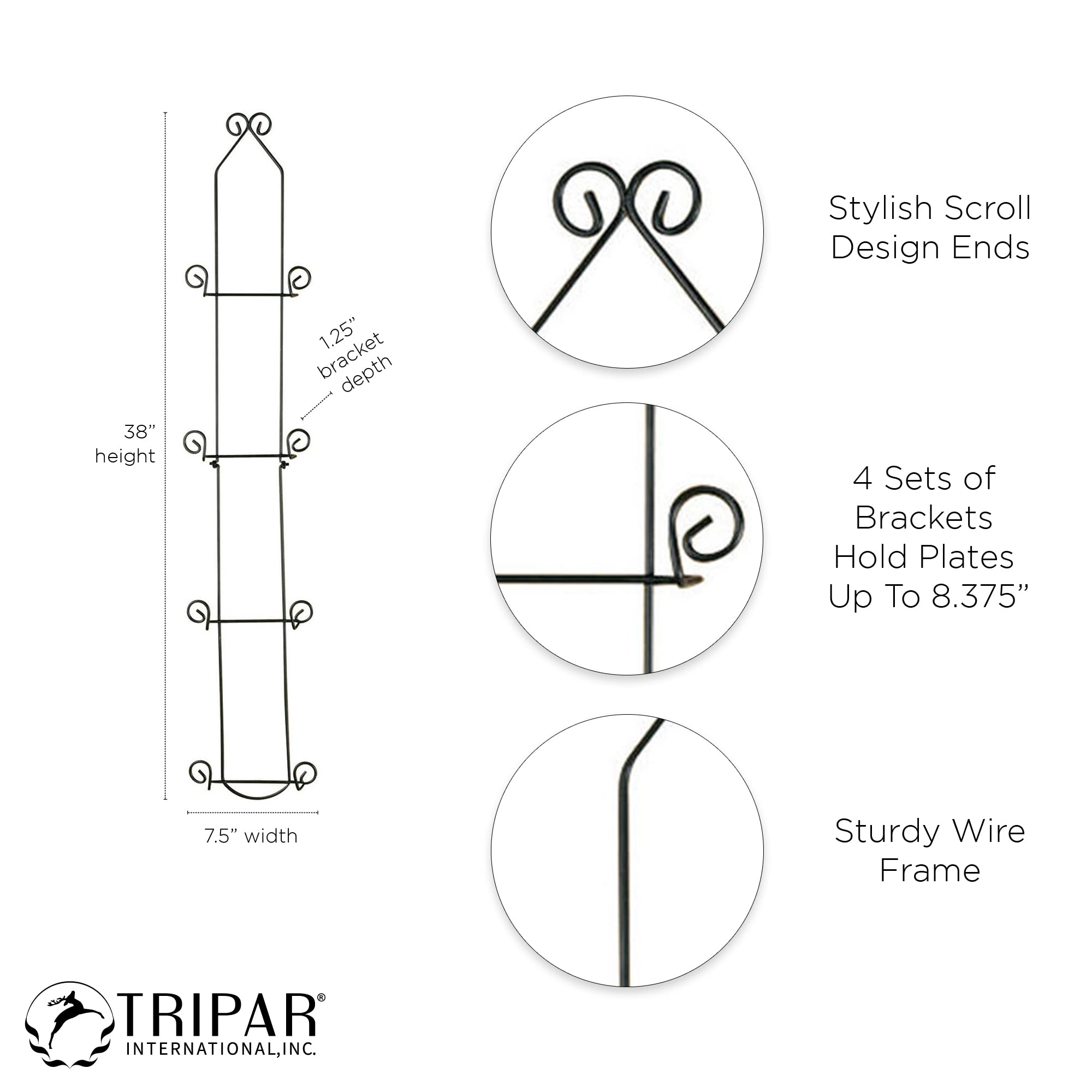 TRIPAR porta-platos mural vertical negro, ideal para platos, bandejas y arte decorativo.