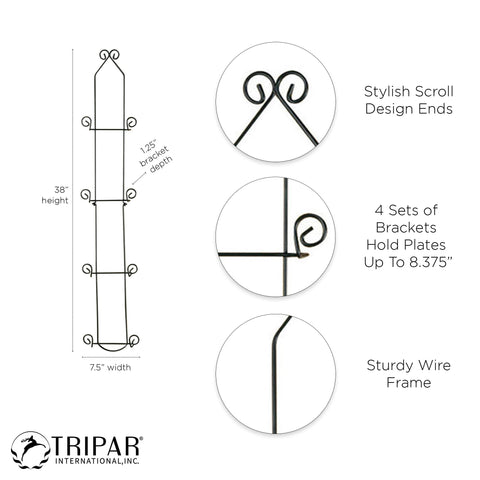 TRIPAR porta-platos mural vertical negro, ideal para platos, bandejas y arte decorativo.