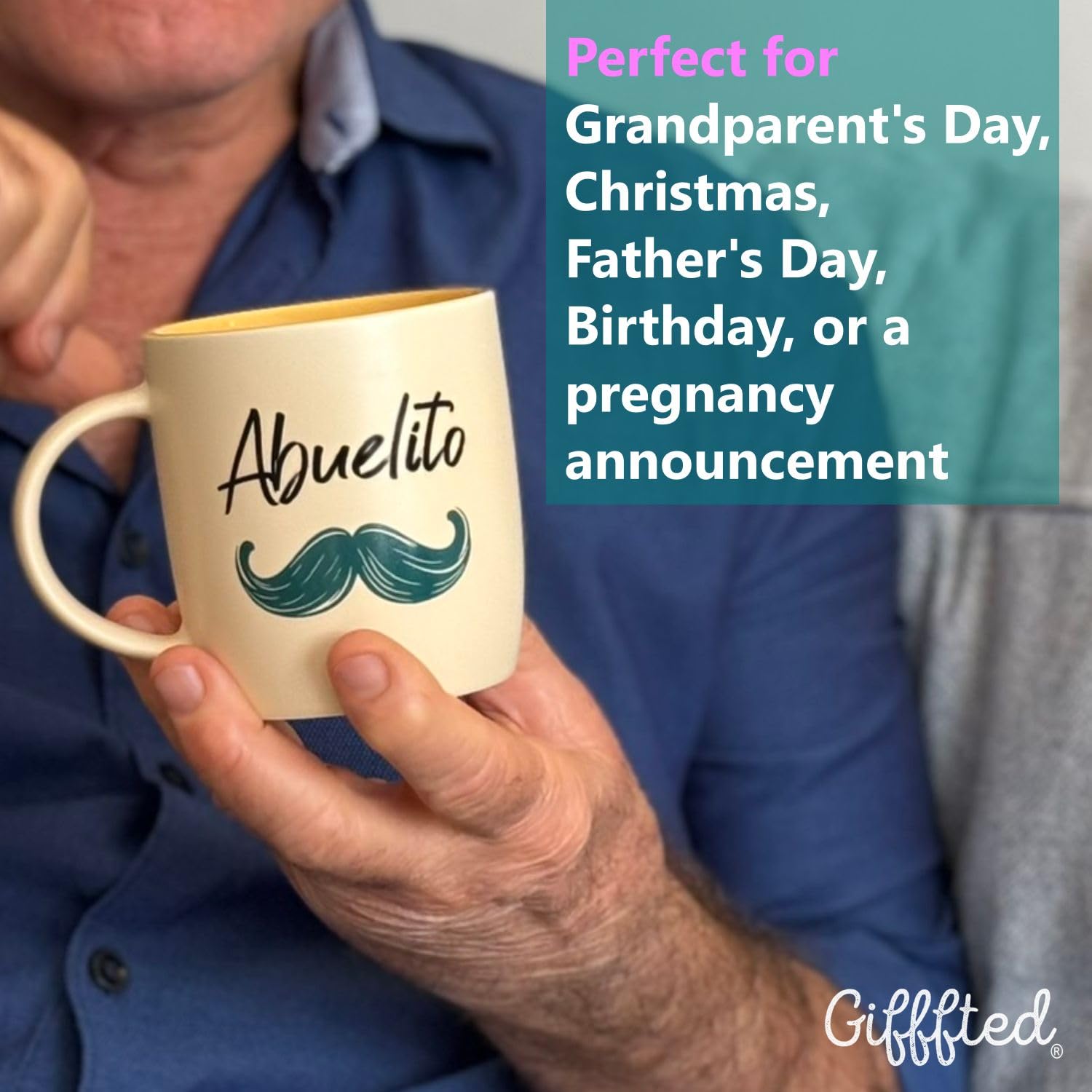 Detalle de bigote en taza Abuelito con acabado mate crema