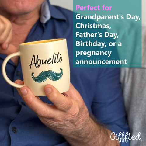 Detalle de bigote en taza Abuelito con acabado mate crema