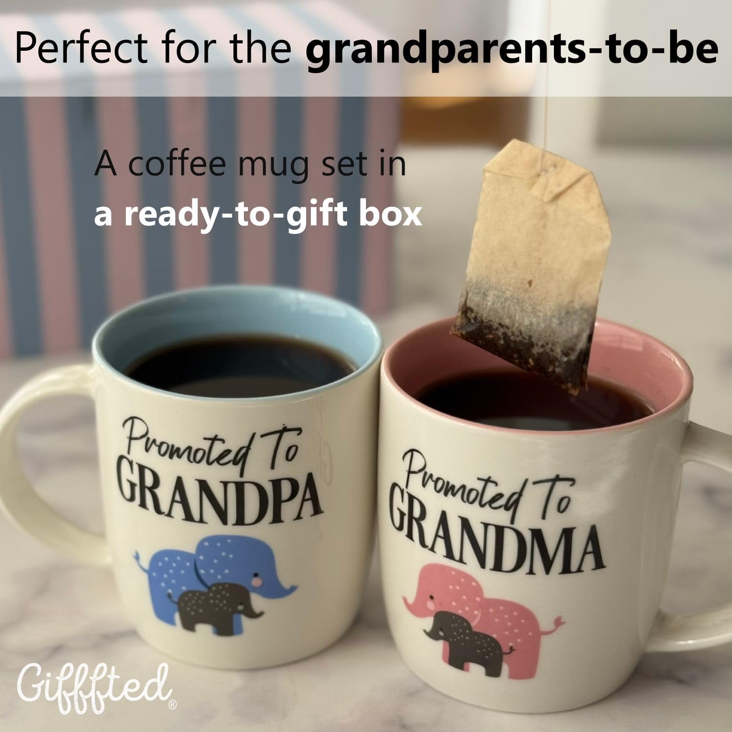 Triple Gifffted: caja regalo a rayas lista para regalo, ideal para anuncios de embarazo.