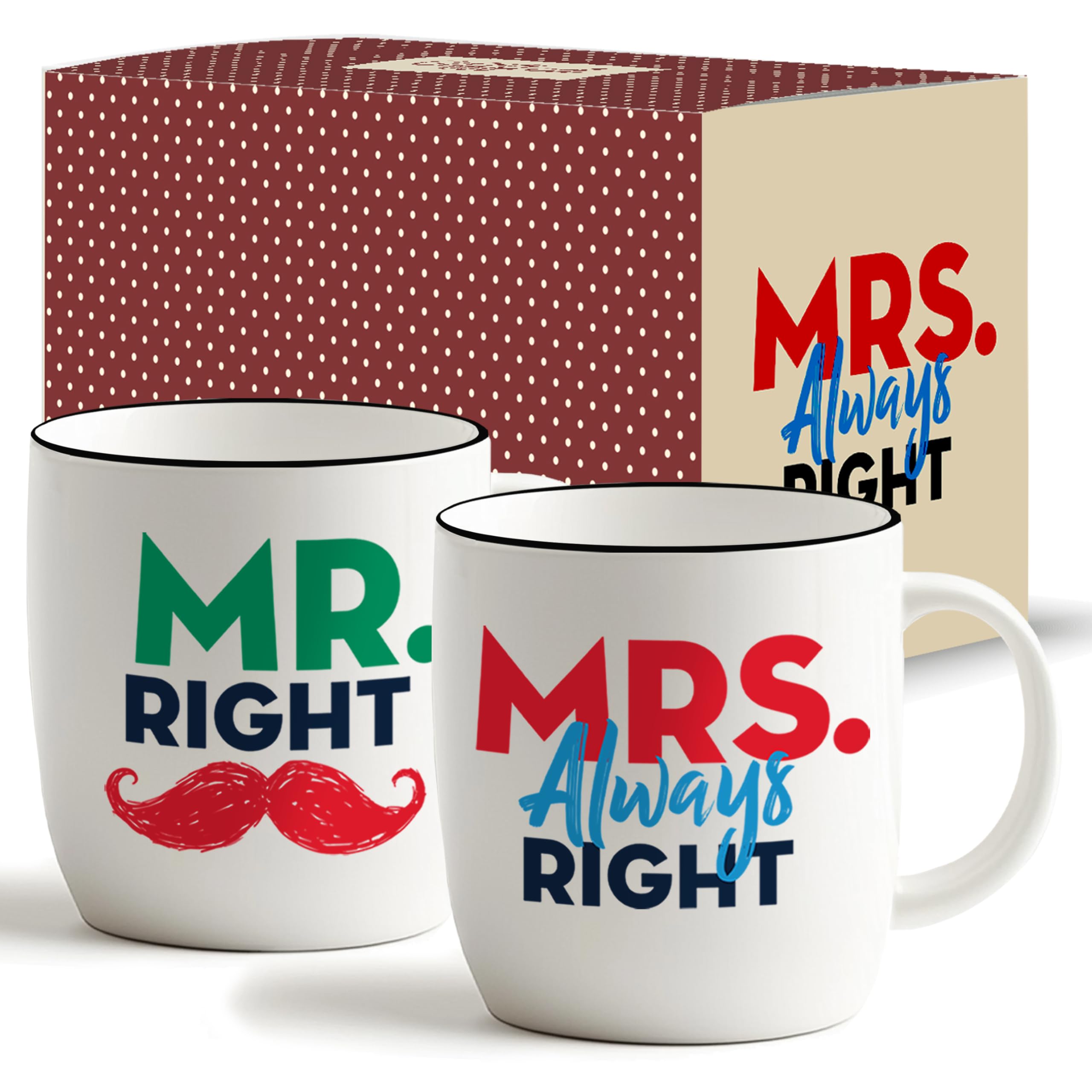 Tazas Triple Gifffted Mr Right y Mrs Always Right en regalo, listas para sorprender