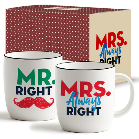 Tazas Triple Gifffted Mr Right y Mrs Always Right en regalo, listas para sorprender