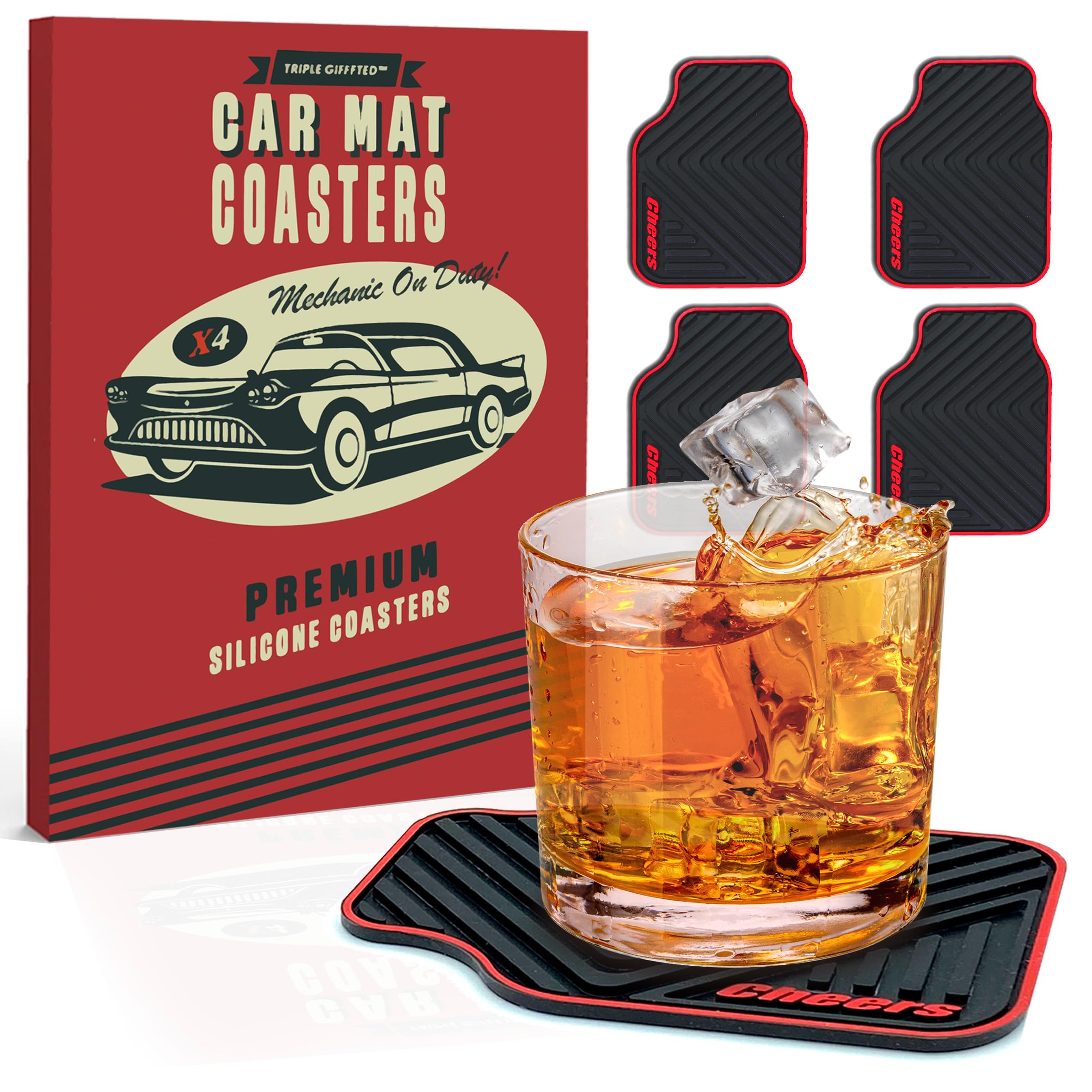 Posavasos de silicona Triple Gifffted con diseño de coche protege superficies