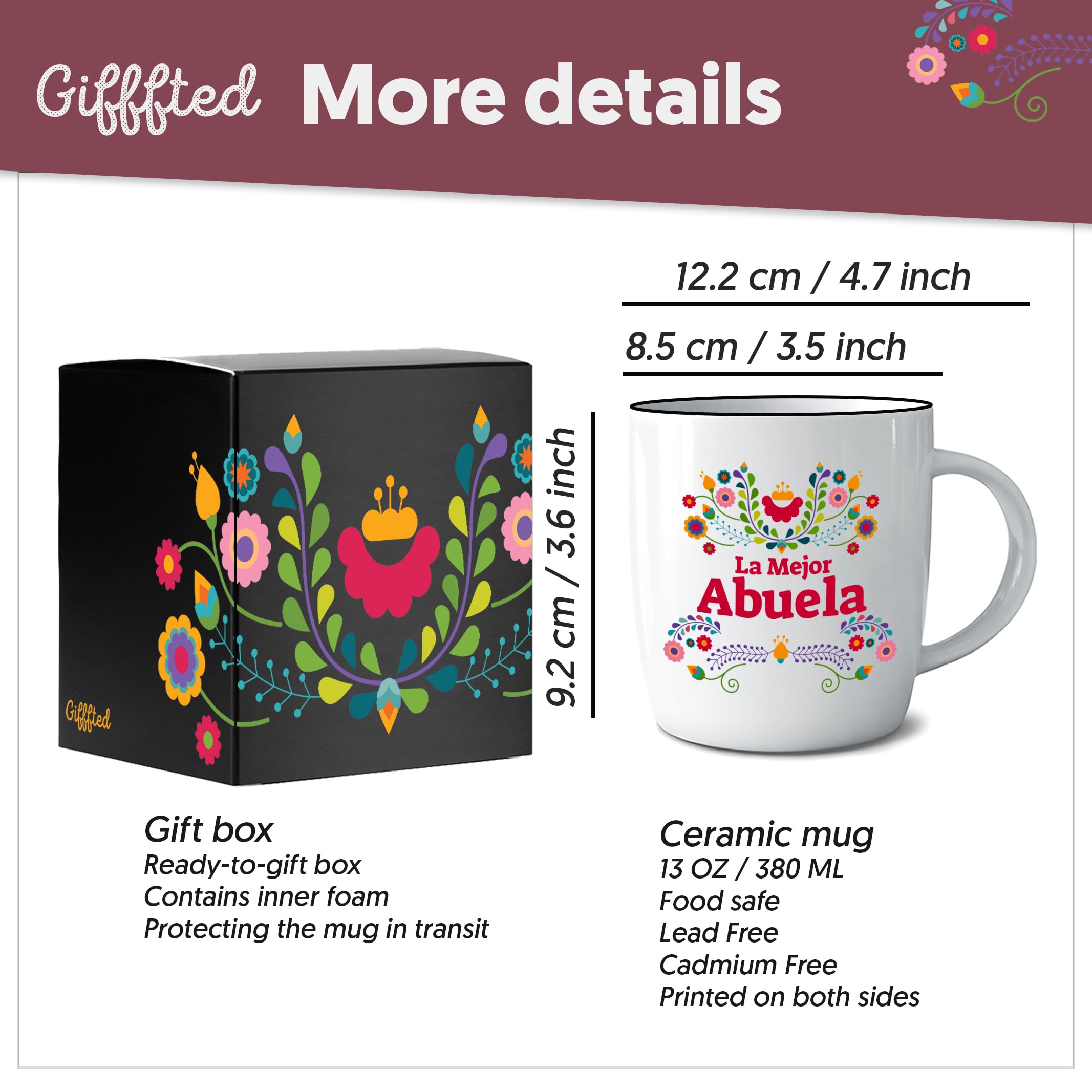 Taza Triple Gifffted para abuela con diseño multicolor, regalo especial.