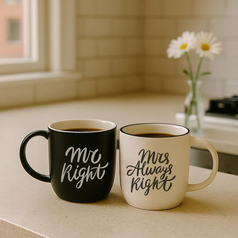 Triple Gifffted tazas apiladas en escena hogareña, diseño elegante.