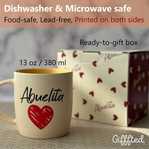 Taza Abuelita exterior crema mate, combina estilo y practicidad.
