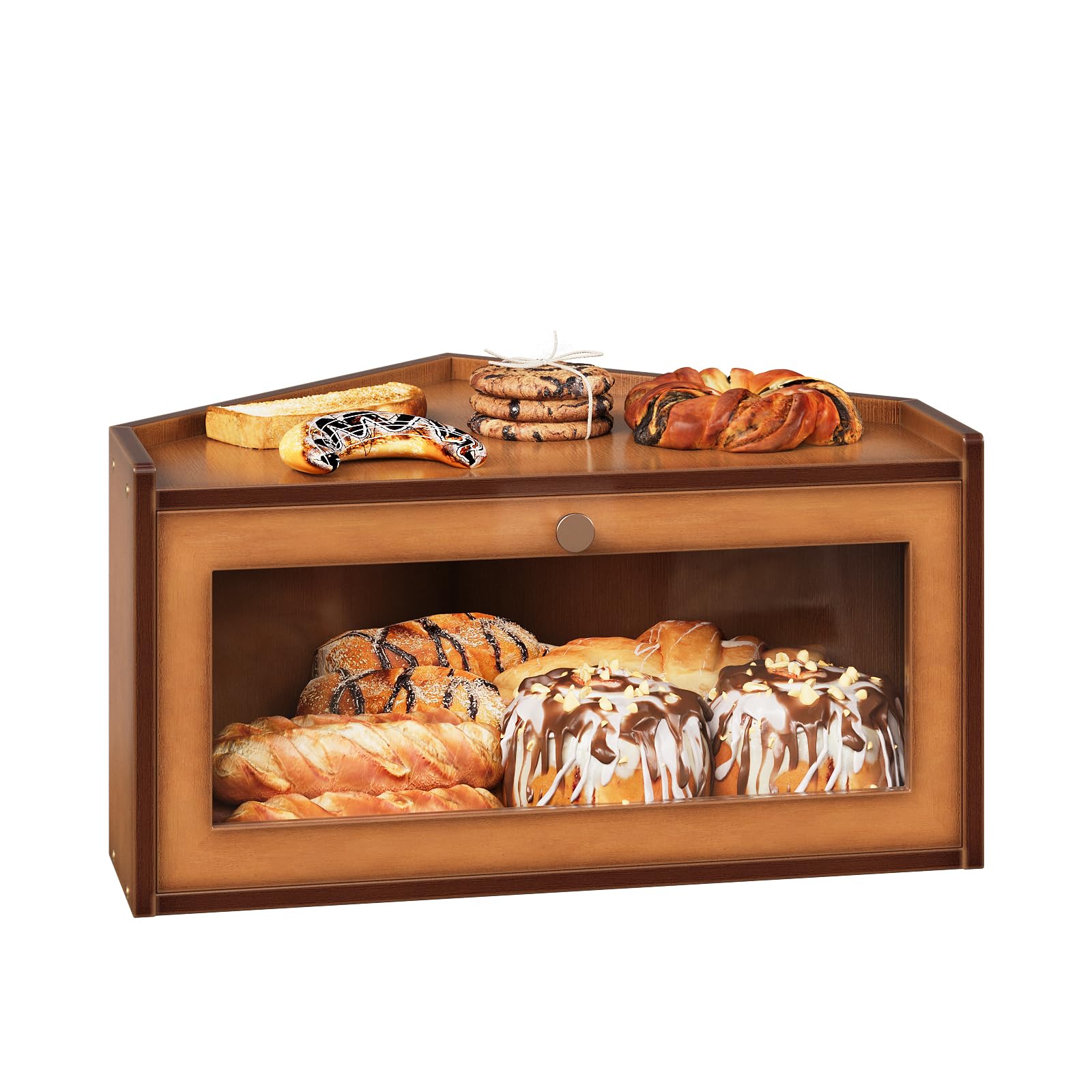 Trironsun caja de pan de bambú con puerta acrílica, práctica para pan fresco al alcance.