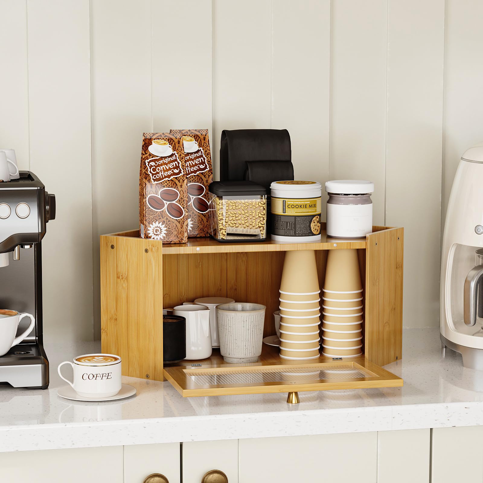 Trironsun panera bambu almacenamiento versatil para alimentos y utensilios.