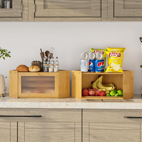 Trironsun panera bambu encimera optimizada para cocina y almacenamiento.
