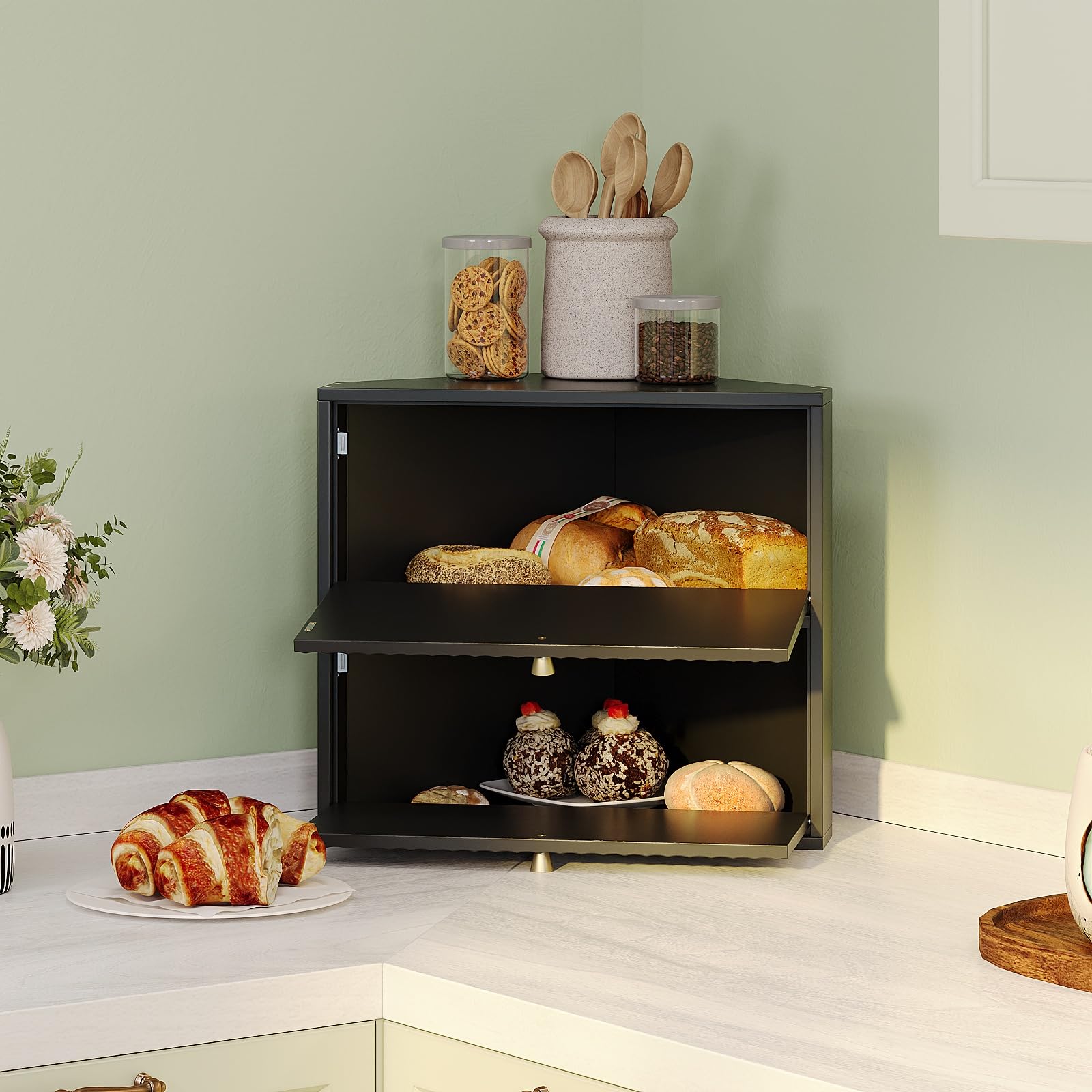 Panera Trironsun esquina negro con tapa plana para utensilios