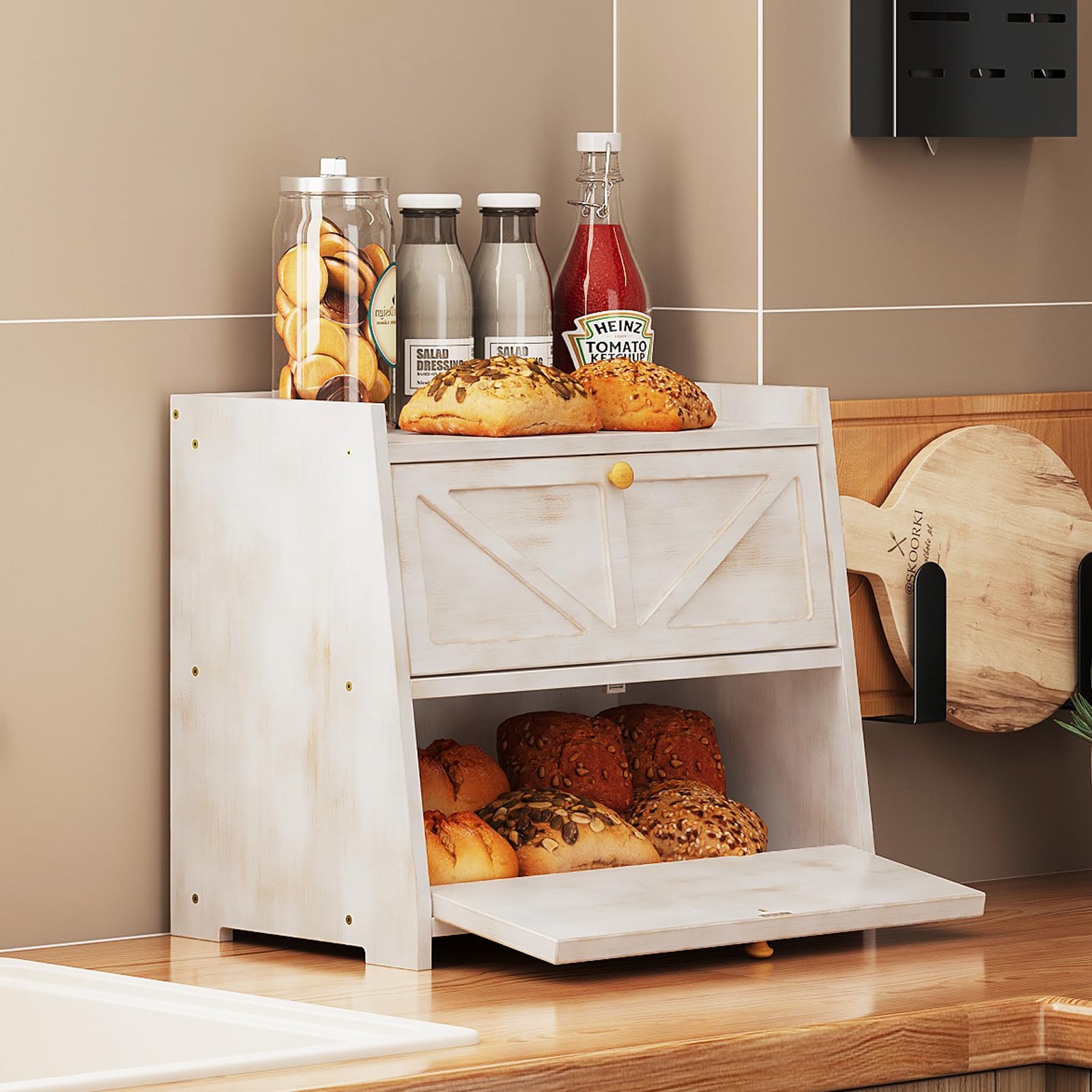 Trironsun Panera Vintage, tapa abierta, organización práctica para pan y bollos