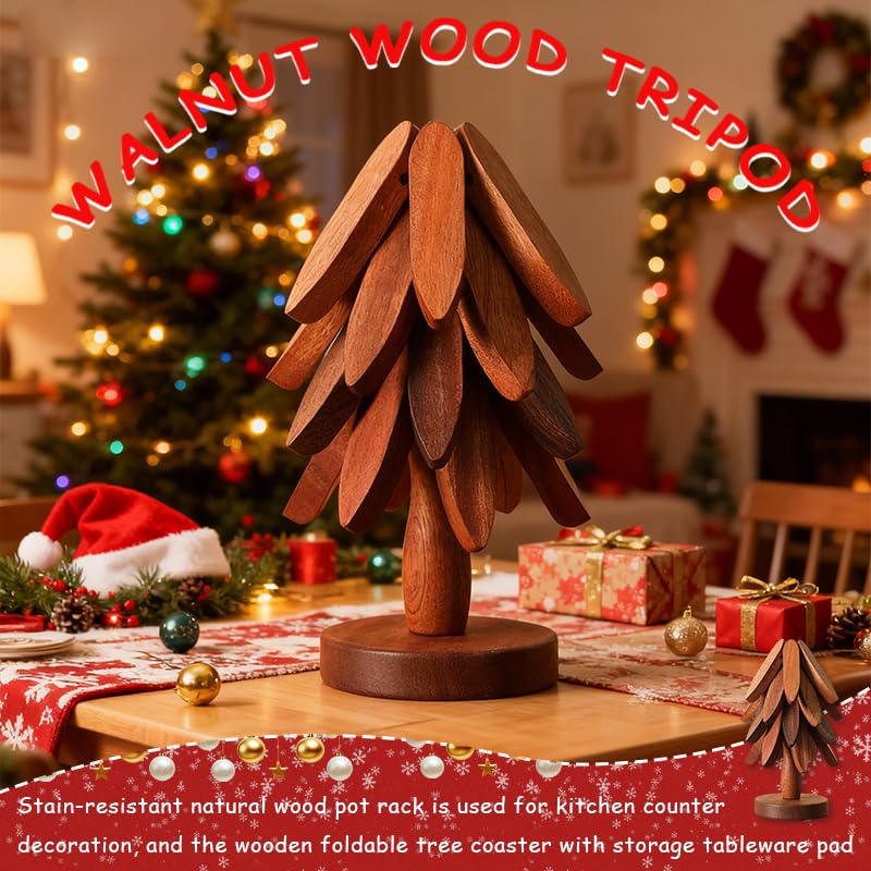 Trivet Arbol Madera: soporte compacto para guardar la vajilla caliente.