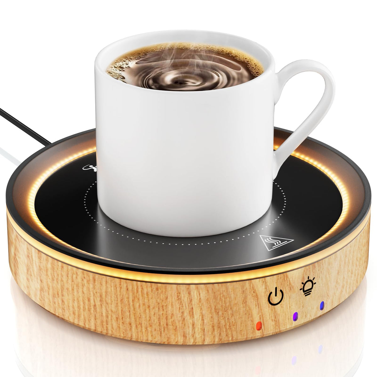 Trivoxia calentador de tazas con diseño en madera mantiene bebidas calientes de forma segura.