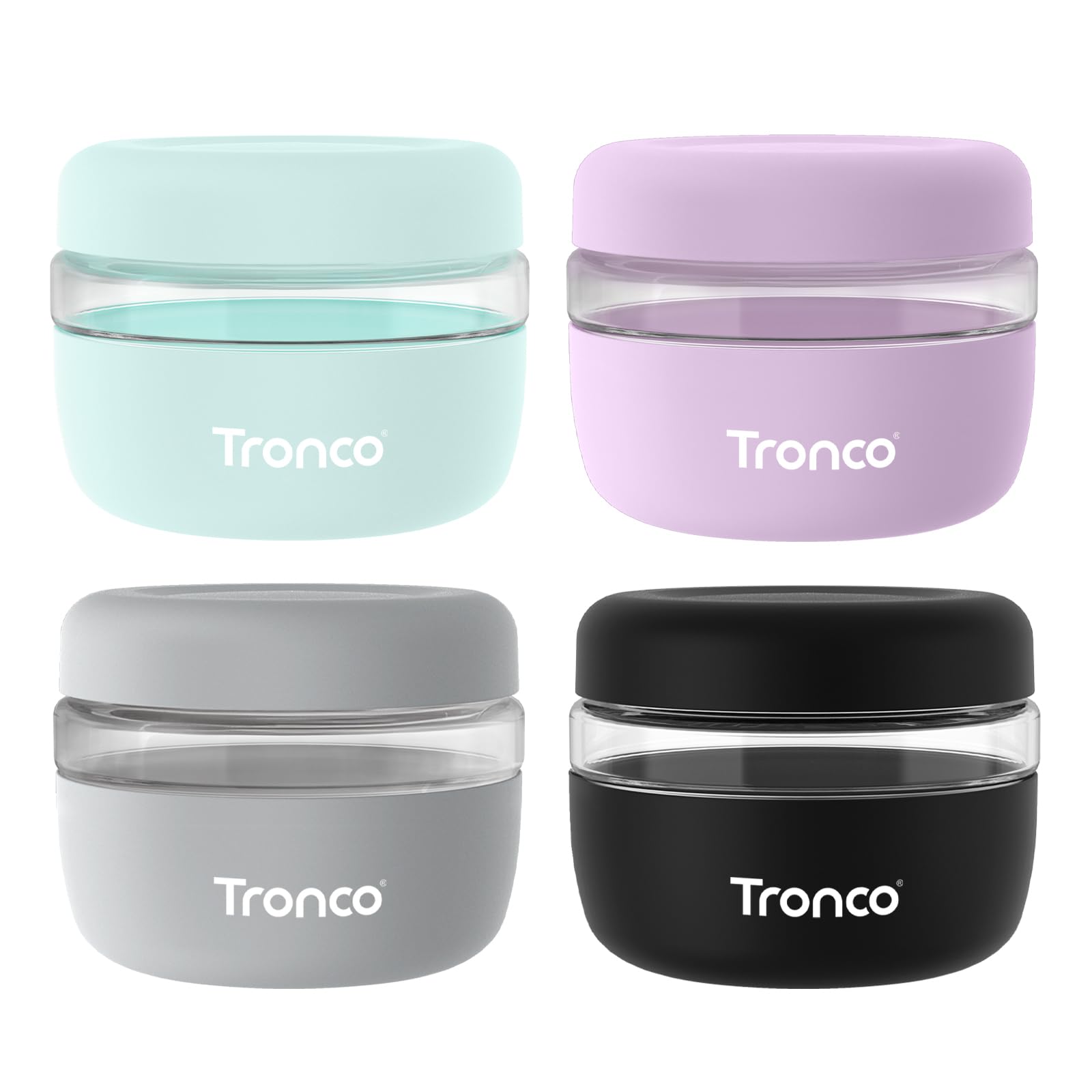 Recipiente de vidrio Tronco 16oz con tapa hermética, ideal para almacenar ensaladas con frescura.