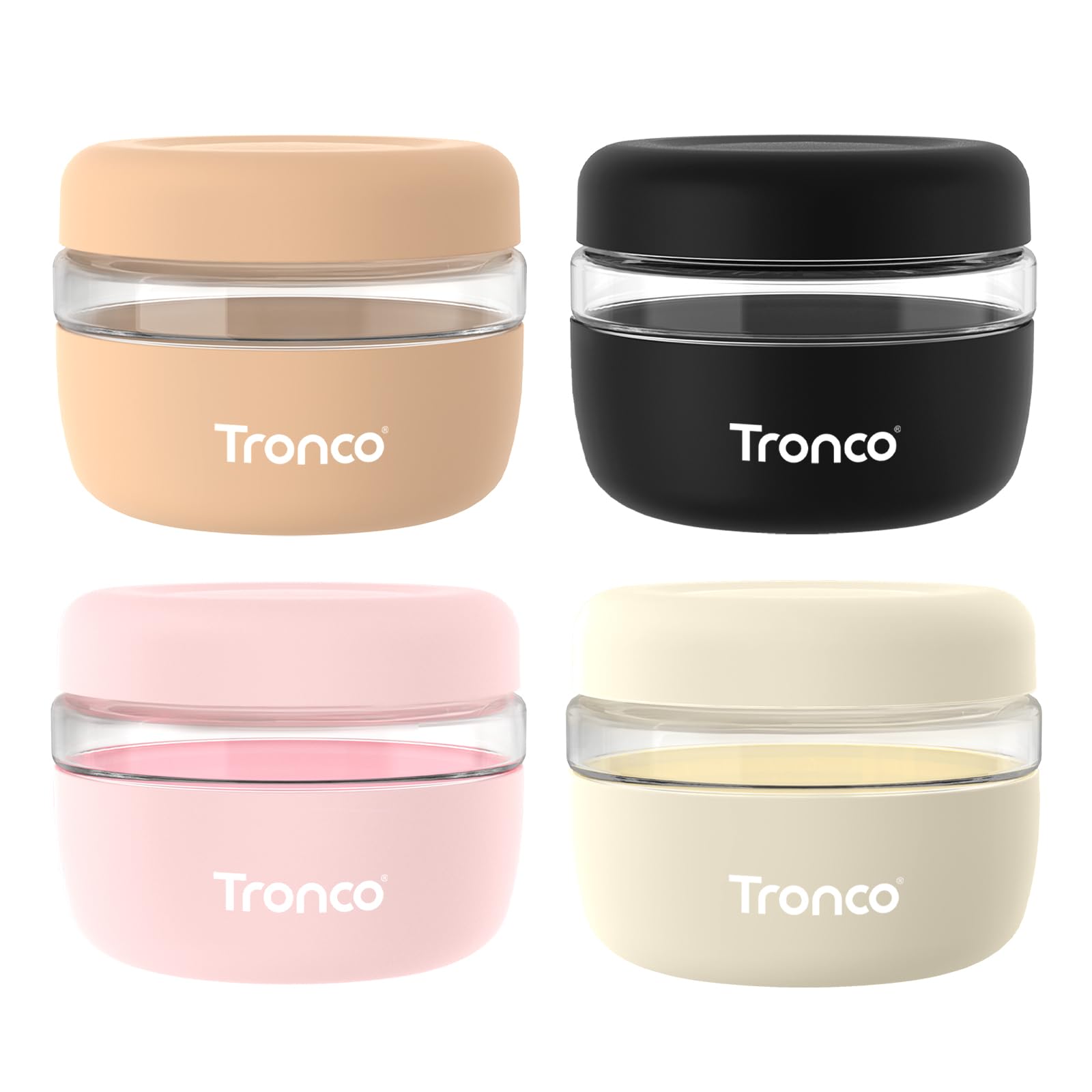 Tronco recipientes de vidrio 16oz con tapas herméticas para almacenamiento seguro sin fugas.