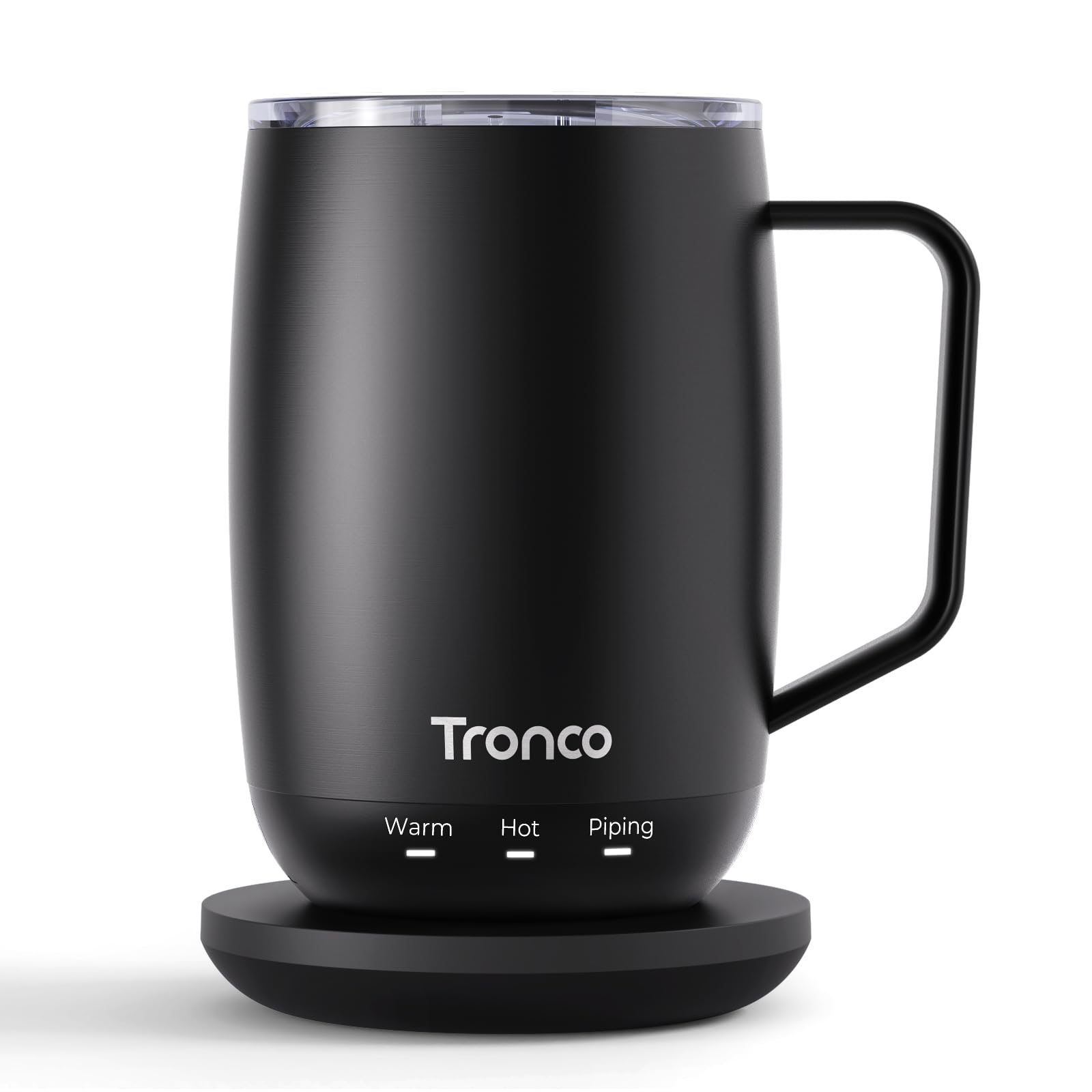 Taza Tronco inteligente 14 oz con base de calentamiento para mantener el café caliente.