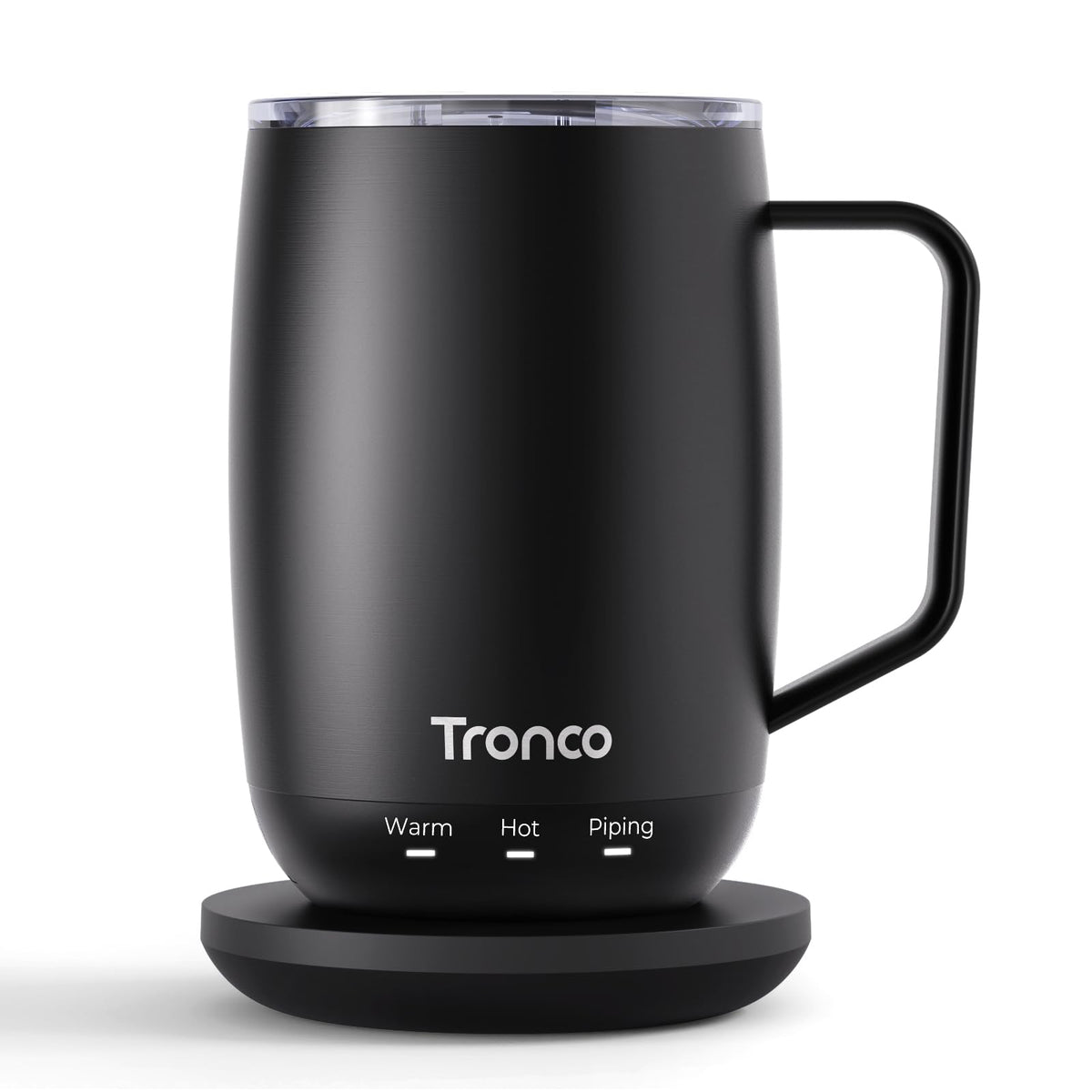 Taza Tronco inteligente 14 oz con base de calentamiento para mantener el café caliente.