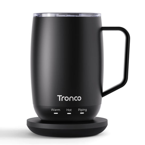 Taza Tronco inteligente 14 oz con base de calentamiento para mantener el café caliente.