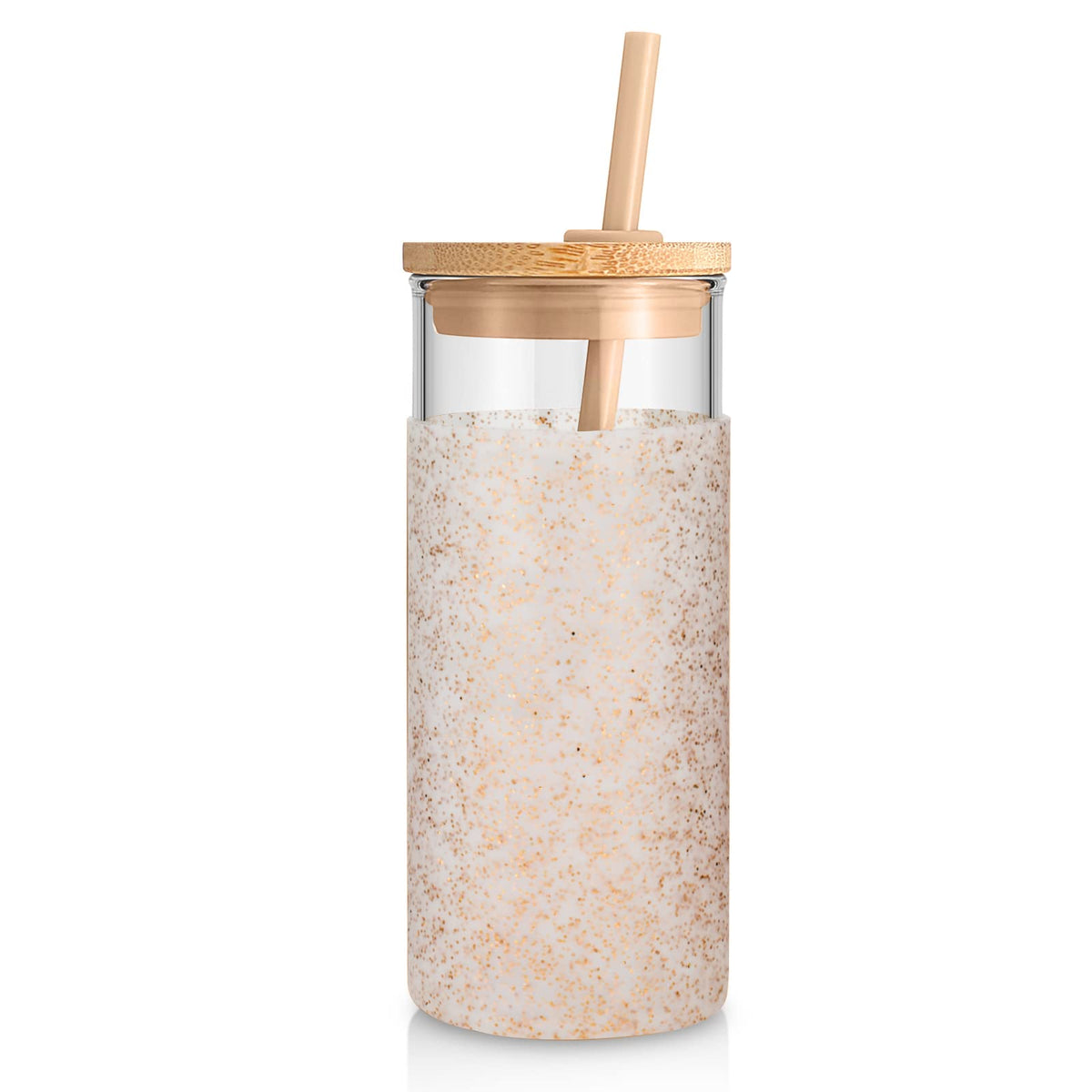 Tronco Tumbler cristal 20oz con tapa y pajilla, ideal para bebidas frías o calientes.