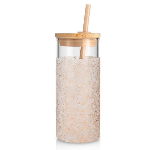 Tronco Tumbler cristal 20oz con tapa y pajilla, ideal para bebidas frías o calientes.
