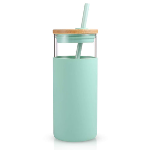 Vaso Tronco cristal 20oz con tapa y pajilla, ideal para bebidas frías.