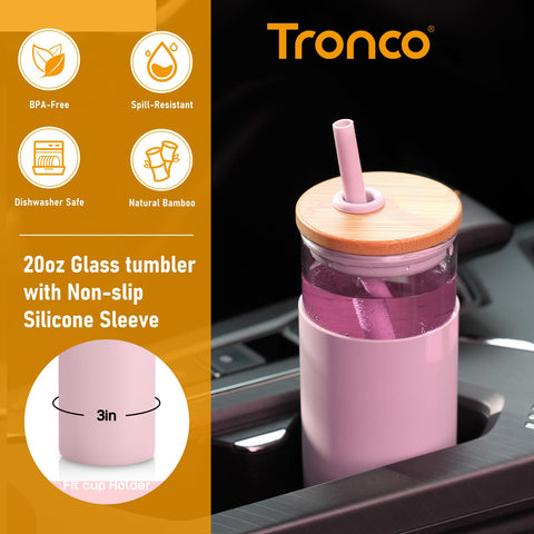 Tronco tumbler vidrio 20oz con pajillas reutilizables para reducir desechos.
