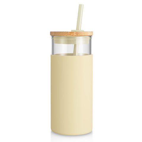 Vaso Tronco de vidrio 20 oz con tapa y pajilla, ideal para mantener bebidas frías
