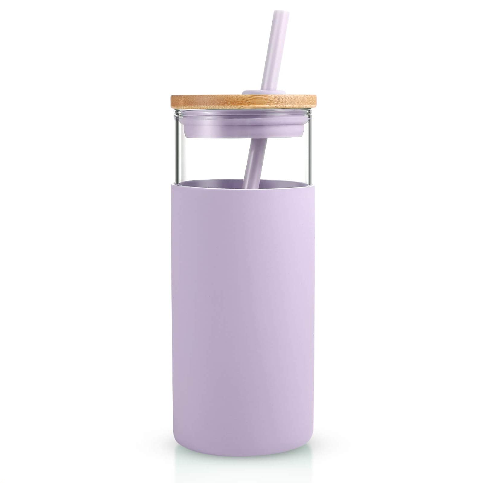 Vaso Tronco de vidrio 20 onzas con tapa y pajilla para bebidas frías y calientes.