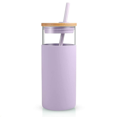 Vaso Tronco de vidrio 20 onzas con tapa y pajilla para bebidas frías y calientes.