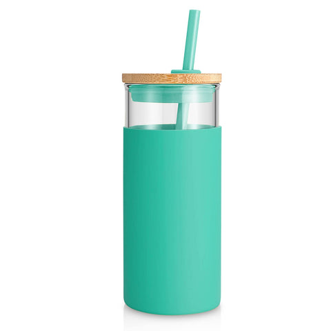 Vaso Tronco de cristal 20 oz con tapa y paja, ideal para bebidas frías.