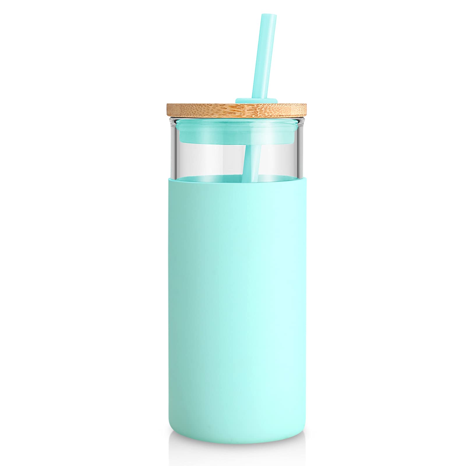 Vaso Tronco de vidrio 20 onzas con tapa y pajilla para bebidas frías.
