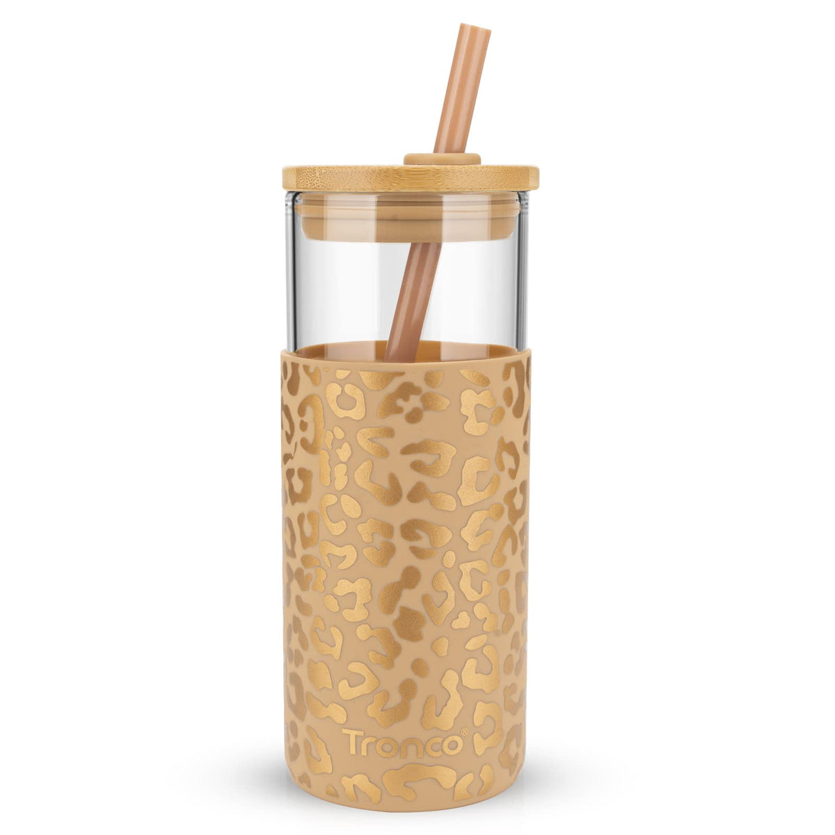 Vaso Tronco de vidrio 20 onzas con tapa de bambú para bebidas calientes o frías