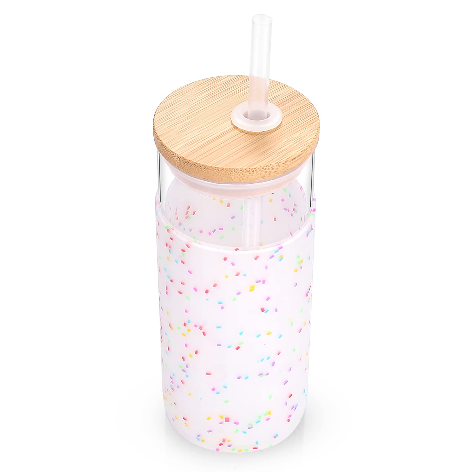 Vaso Tronco de vidrio con pajillas reutilizables para reducir plásticos.