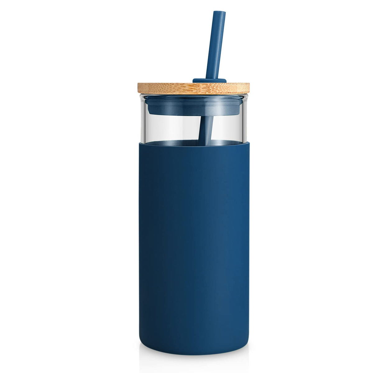Vaso Tronco de vidrio 20oz con tapa y pajita, ideal para bebidas en casa.