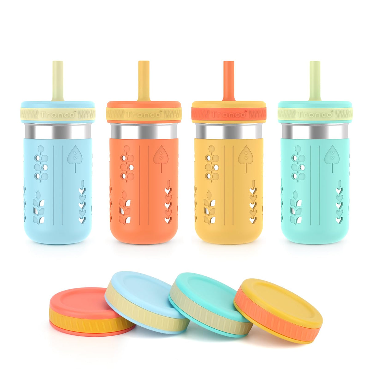 Vaso Tronco de 15 onzas con funda de silicona para agarre seguro en meriendas.